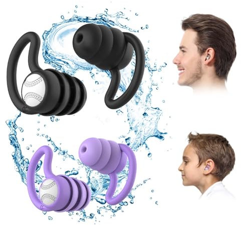 Waterproof Swimming Ear Plugs for Adults and Kids - 2 Pairs Silicone Swim Earplugs for Surfing,Diving,Showering and Other Water Sports - Keep Water Out and Ear Protection.