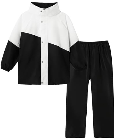 Volunboy Kids Waterproof Suit, Hooded Raincoat Jacket and Trousers Set Puddle Suit with Zip for Boys Girls 8-14 Years