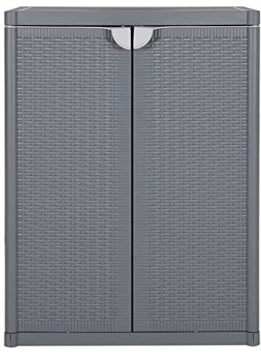 HEFZGDB Gartenschrank Grau 65x45x88 cm PP Rattan-Optik Beistellschrank Küche Buffetschrank Apothekerschrank Küche Sideboard Wohnzimmer für Schlafzimmer Abstellraum Wohnbereich Arbeitszimmer