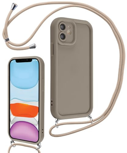Yoedge Crossbody Case for iPhone 11 6.1 with Strap,Fashion Khaki Mobile Phone Lanyard Neck Pouch,Soft Silicone TPU Shockproof Protection Front and Back Cover,for Girls Women Cases, for iPhone 11