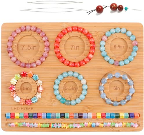LHD HOME Bead Board for Jewelry Making,Bamboo Beading Board for Bracelet Making,DIY Jewelry Making Supplies with 2 Bead Needles