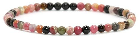 Echtes Gemischter Turmalin Edelstein Armband mit runden 4mm Perlen - verschiedene Längen - Heilstein Schutzstein Edelsteinarmband Glücksbringer Talisman Geschenk (Gem. Turm., 18CM)