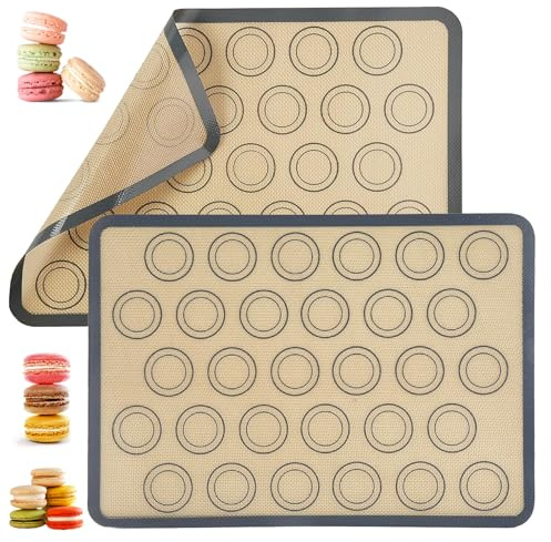 2 Pieces Silicone Macaron Baking Mat Non Stick Baking Mat, Thick Silicone Baking Mats Sheet, Reusable Easy to Clean Baking Tray for Pizza, Macarons, Biscuits, Cakes, Gray