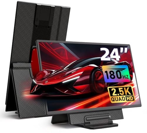AOKER 24 2.5K 180Hz Portable Monitor - Laptop Screen Extender 112% sRGB Wide Color HDR HDMI USB C Travel External Display with Stand Gaming Monitor for Computer PC Phone Game Console