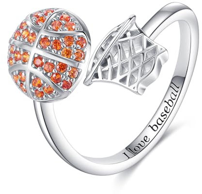 Basketball Schmuck Ring S925 Sterling Silber Basketball verstellbare Ringe Ball Geschenke für Frauen Damen Spielerinnen (7)