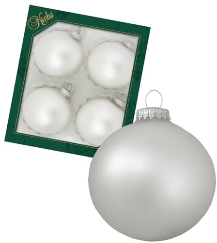 Krebs Glas Lauscha - Christbaumschmuck/Christbaumkugeln - Box mit 4 silbernen Perlen Kugeln aus Glas in Einer Größe von 8cm