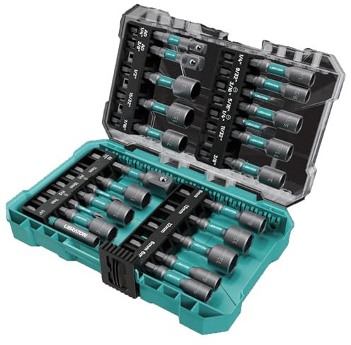 LIBRATON Douille Visseuse Magnétique 24 Pièces, Douilles Visseuses à Choc 1/4”, Tourne-écrous Métriques et SAE, Adaptateur de Douille à Choc, Porte-embout, Embouts de Tournevis, avec Boîte à Outils
