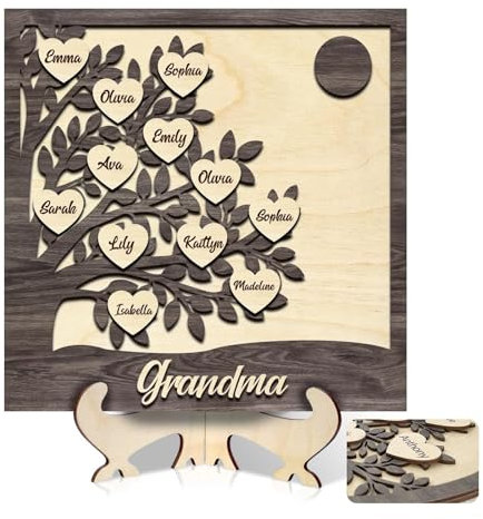 Nome personalizzato Cartello in legno con albero genealogico per la festa del papà, targa decorativa in legno per la famiglia genealogico con nomi personalizzati, regalo per papà/nonno