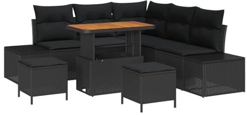 vidaXL Garten-Sofa-Set mit Kissen 8 pcs Schwarz Poly Rattan, Garten- und Terrassen-Ecke, modular, Robustes Sofa-Set, höhenverstellbar, Moderne Lounge, Balkonmöbel