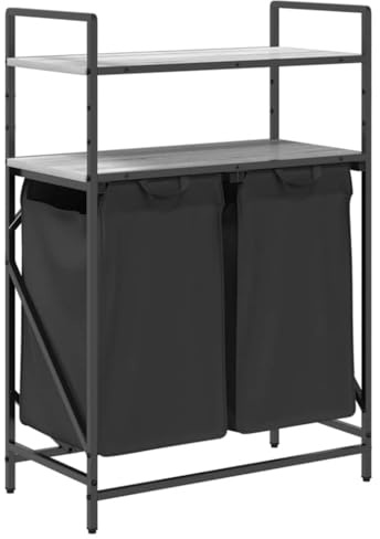 vidaXL Laundry Basket 2 Compartments with Shelves Grey Sonoma, laundry hamper, laundry basket with shelf, pull-out laundry bag