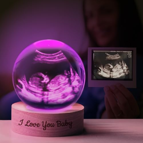 Personalisierte Ultraschall-Foto-Kristallkugel, Benutzerdefinierte Kristallkugel mit LED-Leuchtsockel, Anpassbare Foto & Text Kristall Dekorative Kugel, Keepsake Geschenk für werdende Eltern