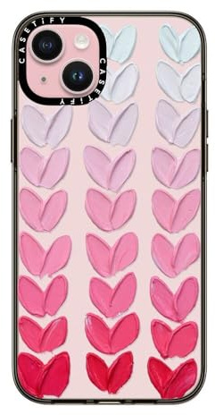 CASETiFY Compact Schutzhülle für iPhone 15 Plus [2 x Falltest in Militärqualität/1,2 m Fallschutz] - Pink Polka Daub Hearts - Schwarz