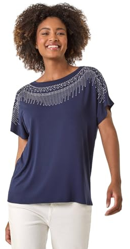 Roman Originals T-Shirt for Women UK - Ladies Tee Shirt Summer Top Holiday Day Causal Short Sleeve Blouses Round Crew Boat Neck Lightweight