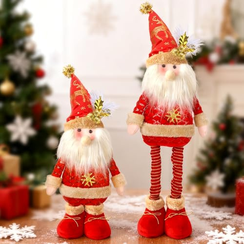 YGVQN Weihnachtsmann mit Teleskopbeinen 60 cm, Plüsch-Santa Claus Roter Zipfelmütze, Stehende Weihnachtsdekoration für Innen (Kamin, Weihnachtsbaum), Skandinavische Winterdeko-Idee für Party & Haus