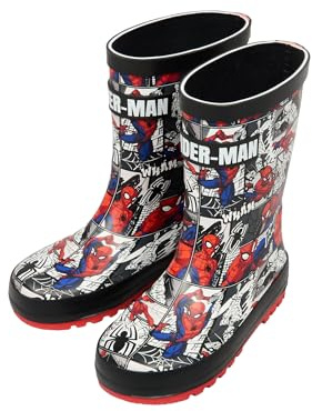 Marvel Spiderman, stivali di gomma impermeabili per bambini, con suola antiscivolo, con stampa fumetto, scarpe da pioggia per bambini, Nero , 27 EU