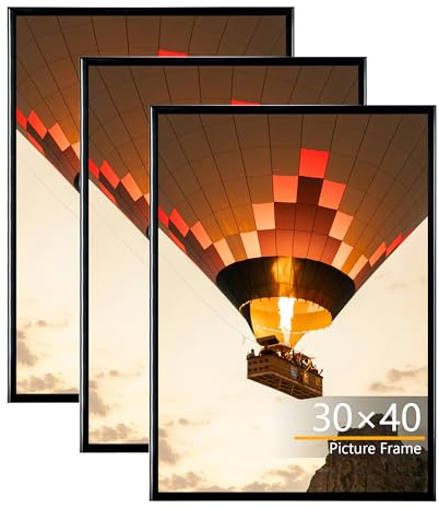 Baoee 3 Pack Bilderrahmen 30x40, 30x40 cm Posterrahmen Schwarz, Einschubstreifen, Horizontale oder Vertikale Wandmontage