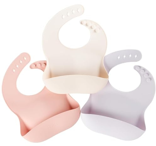 Nuby Waterproof Silicone Baby Bibs with Food Catcher, 3-Pack, 6M+, Girl