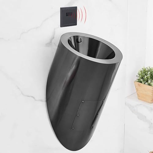 Wall-Mounted Stainless Steel Men's Urinal with Intelligent Sensor Automatic Flush for Home & Commercial Bathrooms Sleek Black Design - Hygiene & Convenience