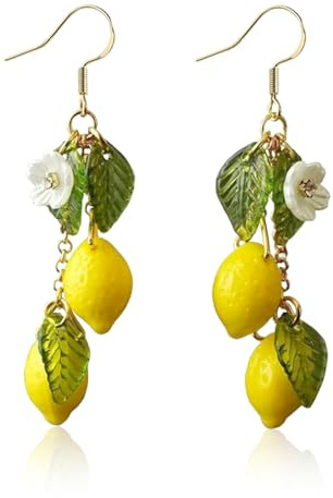 Zitronen Ohrringe,Zitronenhakenohrringe,Zitronen Kostüm Damen,Frucht Hängend Ohrringe,Zitrone Accessoires,Harz Gelbe Zitronenohrringe,Fruchtform Modeschmuck,Fasching Schmuck Geschenk für Frauen Dame