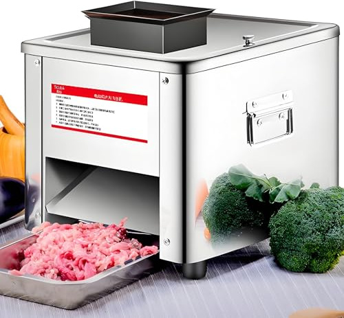 SHENGSHIYU Affettatrice Elettrica,Macchina Automatica per Affettare,Tagliare a Strisce e Cubetti,Affettatrice in Acciaio Inossidabile per Carne e Verdure,200kg/H,Diametro Lama 85mm,Spessore Lama: 7mm