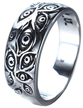 PMTIER Men's Vintage Stainless Steel Engraved Eye of God Signet Ring Silver Tone Size 13