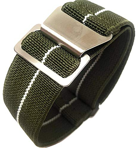 Max French Marine Nationale Elastic Nylon Navy Divers Parachute Watch Straps 20mm 22mm Military Bands (20mm, Green/White)