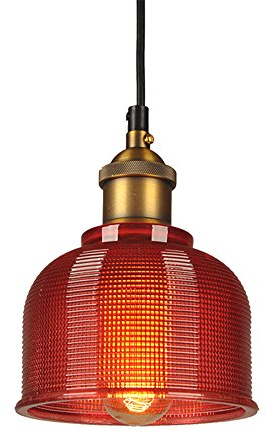 LFsem Vintage Industrielle Pendelleuchte Bunte Glas Lampenschirm Decken Leuchte E27 Loft Hängelampe Suspension Beleuchtung Für Restaurants Bar (Rot)