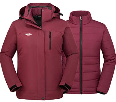 Wantdo Femme Ski Veste Imperméable de Neige Chaude Manteau Bordeaux L