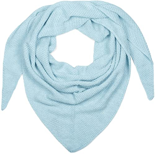 styleBREAKER Damen Strick Dreieckstuch | Weiches Schultertuch mit Reiskorn Muster | Unifarbenes Dreiecktuch aus Wolle Mix | Made in Italy | 190 x 72 cm, Farbe:Hellblau
