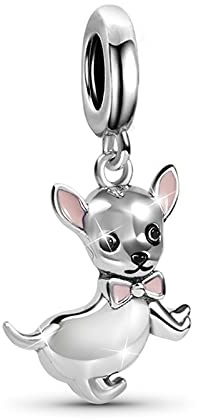 GNOCE Chihuahua Anhänger Charm Sterling Silber baumeln Charm Fit Armband/Halskette Geschenk für Frauen Mädchen Tochter