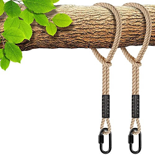 SELEWARE Lot de 2 Sangles de hamac de 1,2 m, Corde d'extension avec Mousqueton pour intérieur et extérieur, balançoires d'arbre, Accessoires de hamac de Camping (Beige)