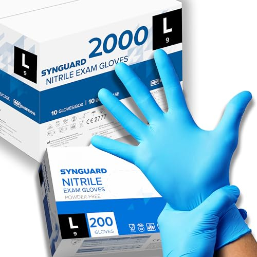 2000 guanti in Nitrile senza polvere, senza lattice, ipoallergenici, certificati CE conforme alla norma EN455 guanti per alimenti guanti medici monouso (Taglia L)