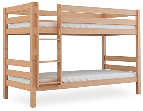 Betten-ABC Bubema Malu Kinder Etagenbett/Hochbett, Buche massiv, mit oder ohne Rutsche, Natur oder weiß (Ausführung: Ohne Rutsche; Farbe: Natur lackiert)