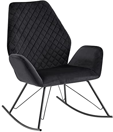FineBuy Schaukelstuhl Schwarz 73x94x84 cm Design Relaxsessel Samt/Metall, Schwingsessel mit Gestell, Polster Relaxstuhl Schaukelsessel, Moderner Schwingstuhl Sessel
