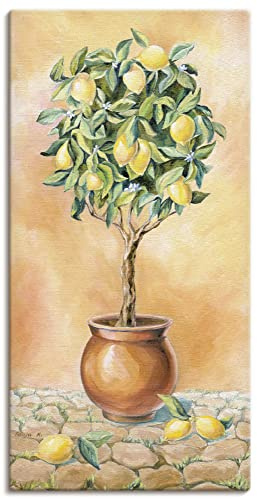 ARTLAND Wanddeko Leinwand Bilder Wandbild Botanik Pflanzen Topfpflanze Malerei Creme T5HE Zitronenbaum I