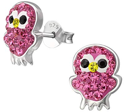 Laimons Kinder Mädchen-Ohrstecker Vogel Küken Tier 9mm Rosa mit Glitzer aus Sterling Silber 925