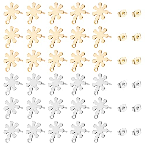 UNICRAFTALE 80 STK 2 Farben Blumen Ohrstecker Mit Schleife 201 Edelstahl Schneeflocke DIY Ohrringe Zubehör Metall Weihnachten Ohrstecker Selber Machen Set Für Weihnachten Ohrringe Schmuckherstellung