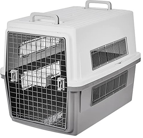 Iris Ohyama, Kiste, Käfig, zusammenklappbare Transportbox mit Türen, Tragetasche für Flugreisen, starke Griffe und Sicherheitsriegel, L62 x B87 x H63,5 cm, Einheit, Seitenschlitze, ATC-870, Zug, Grau