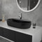 ML-Design Lavabo de Cerámica Negro 60x40x12cm Fregadero Ovalado de Pared o Sobre Encimera Pila de Diseño Moderno Lavamanos para Mueble de Baño o Aseo Angular con Juego de Desagüe y Agujero para Grifo
