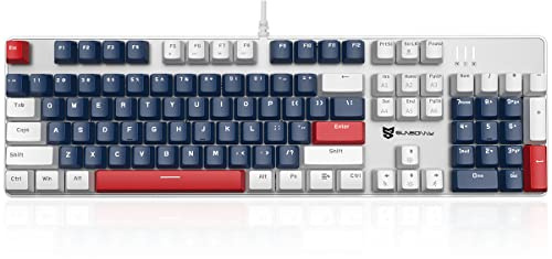 Qisan 104 Mechanical Keyboard for Gaming | Large Size USB White Backlit Gaming Keyboard Wired | US Layout Red Switches Hot Swappable Mechanical Clicky Keyboards Compatible with PC & Laptop