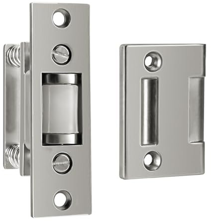 HOMOTEK 1 Pack Commercial Heavy Duty Door Roller Catch, Drive in Ball Catch with Strike Plate Solid Zinc Adjustable Silent Door Latch, Spring Tension Roller, Satin Nickle