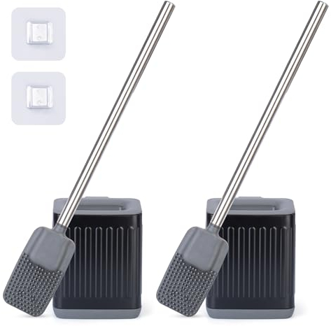 GXGXY Klobürste Schwarz,2er Set Toilettenbürsten Silikon Edelstahl, WC bürste für Badezimmer oder Gäste-WC Wandmontage & Stehen
