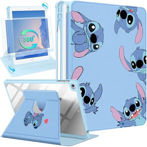 Koecya for iPad Air 2/Air 1/5th Generation/6th Generation/Pro 9.7 inch Case - for Boys Kids Teen Girls Cute Cartoon 360° Rotating Folio Stand Pencil Holder for Apple i Pad 9.7 inch Cover,BlueStit