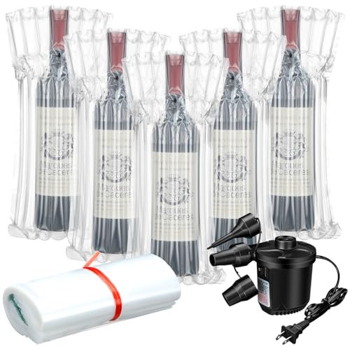 Leriton Lot de 300 sacs de protection de voyage pour bouteille de vin, sacs à bulles gonflables avec pompe de gonflage réutilisable, sacs à coussin d'air pour voyage et expédition