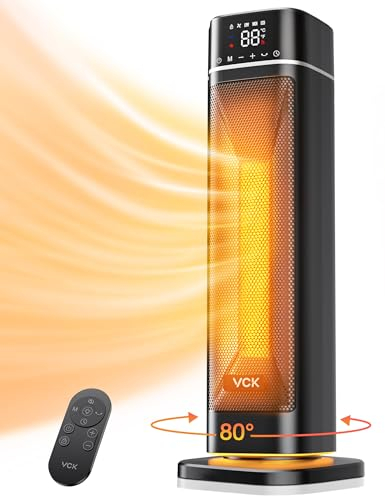 Heizlüfter Energiesparend, 60CM 12ft/s Schnelle, leise keramik heizlüfter mit Fernbedienung,Nachtlicht,80°Oszillierend,4 Modi,12-Std-Timer,Überhitzung&Kippschutz, Heater für Schlafzimmer, Büro