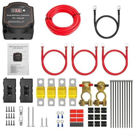 5m Split Charge Relay Kit with LED Display Ideal for Dual Battery Isolator Use in For Trucks, Caravans, and Yachts