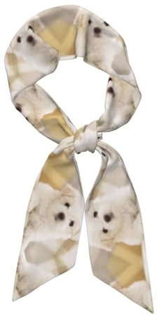 ALLiYa Niedlicher Malteser-Welpen-Schal mit langen Streifen (Satintuch), modische Kopfbedeckung, Stirnband, Krawatte, modisches Accessoire, Schwarz , One size