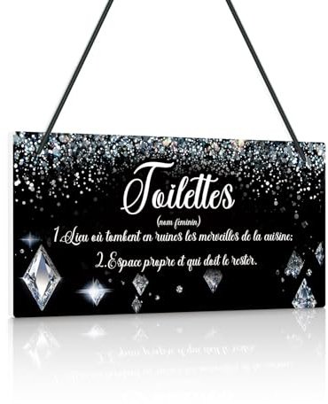 Putuo Decor - Lustiges Toilettenschild – elegante schwarze Dekoration mit Diamant-Effekt – lustiges Schild aus PVC