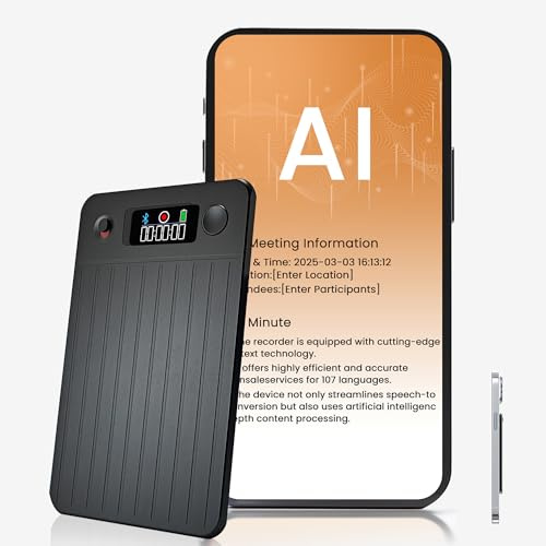 Boyuevi AI Voice Recorder, Smart Audio Recorder, App Control & AI Transkription, 64GB Speicher, Unterstützt 112 Sprachen, Ideal für Meetings, Vorträge, Interviews, Anrufe