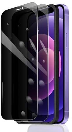 2×Privacy Screen Protector for iPhone 12 Pro/12 + 1×Installation Frame, Anti-Spy Tempered Glass Film, 9H Hardness Easy Installation Impact-Private Protection